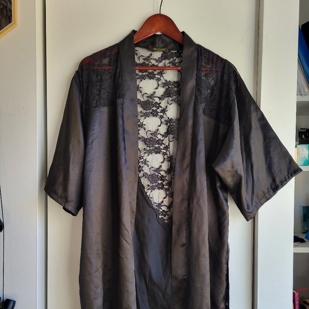 Satin and lace kimono robe